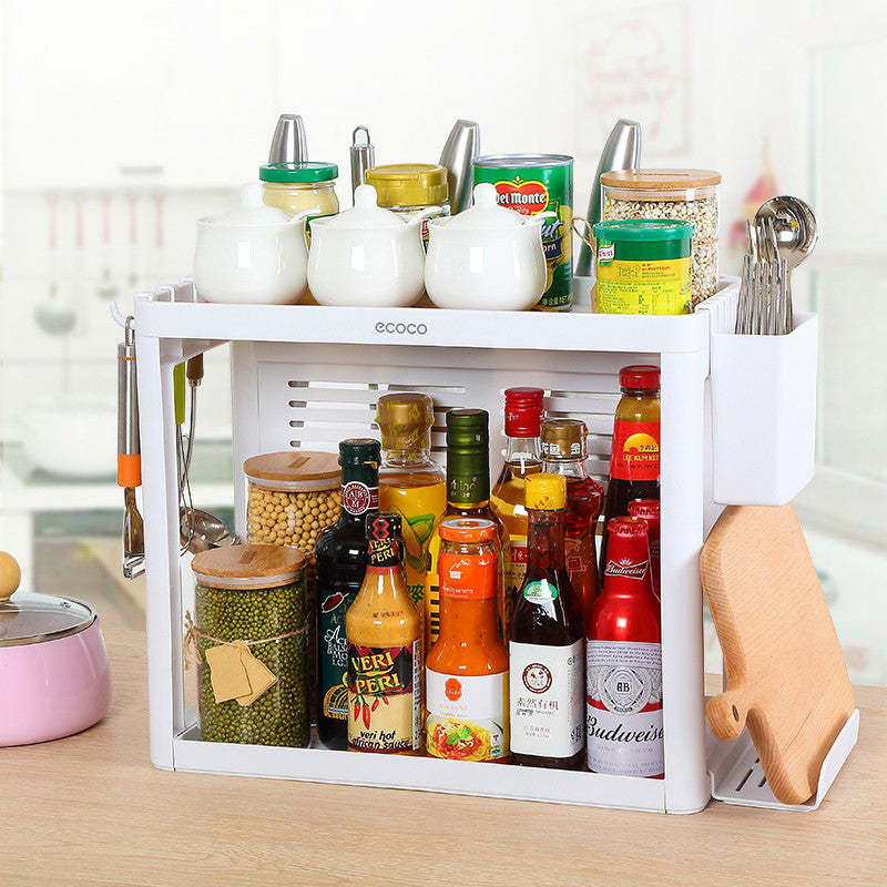 Double-layer kitchen shelf knife rack storage box