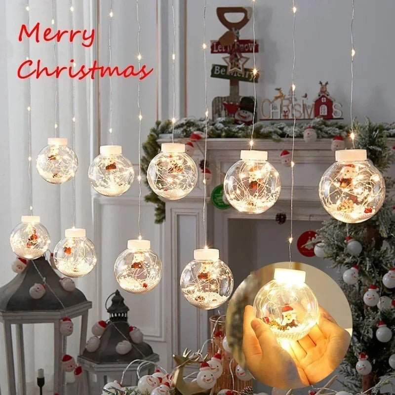 10PCS LED Christmas Curtain Lamp Fairy Snowman Wishing Ball Lamp String Christmas Window Decoration Christmas Light Room - Axooms