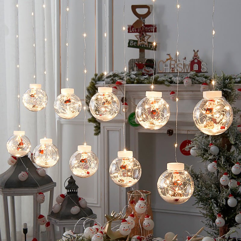 10PCS LED Christmas Curtain Lamp Fairy Snowman Wishing Ball Lamp String Christmas Window Decoration Christmas Light Room - Axooms