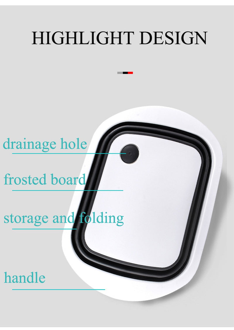 Folding Cutting Board Plastic Portable Folding Drain Basket Vegetable Washing Basin Foldable Cutting Board Sink