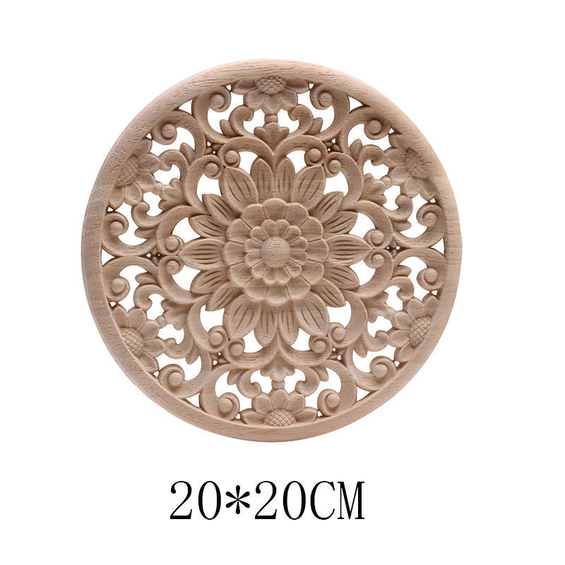 European Classical Rubber Wood Carving Decoration, Home Decoration, Solid Wood Decal, Home Craft, Wood Circle Decoration