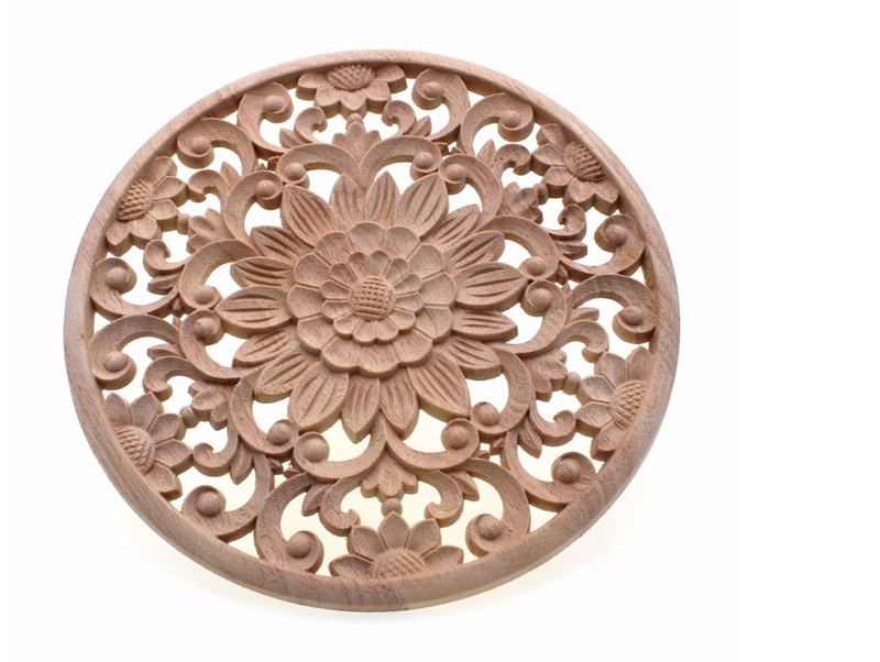 European Classical Rubber Wood Carving Decoration, Home Decoration, Solid Wood Decal, Home Craft, Wood Circle Decoration