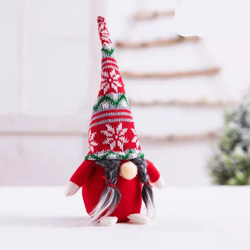 Christmas decorations striped hat with tied beard and faceless doll ornaments