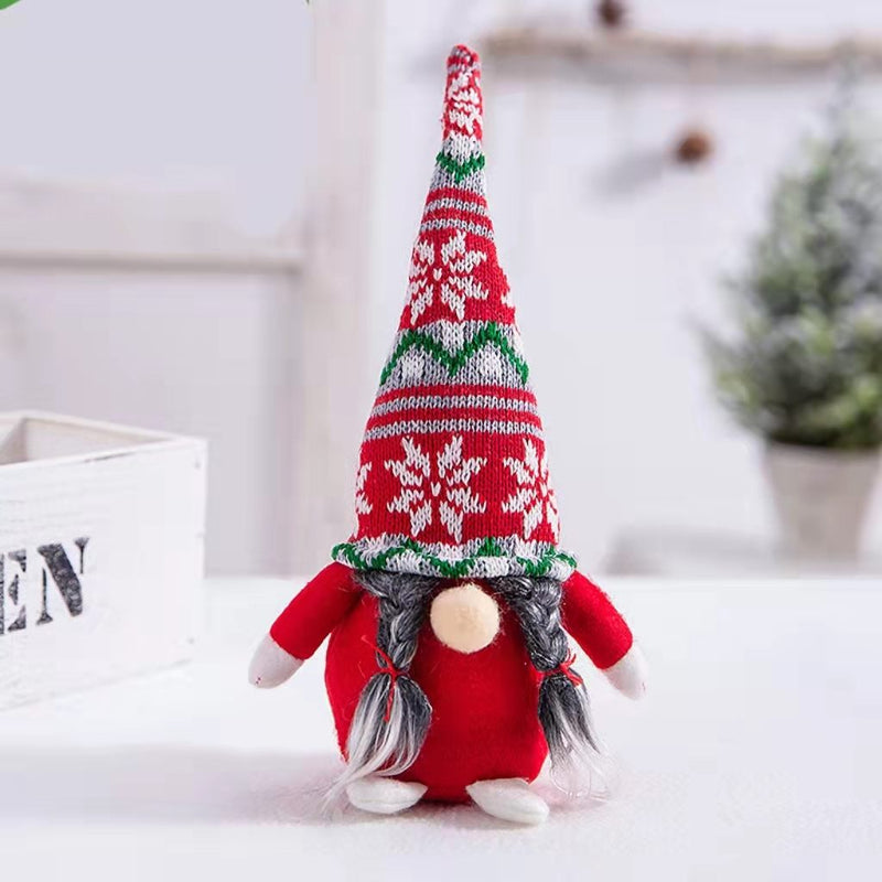 Christmas decorations striped hat with tied beard and faceless doll ornaments