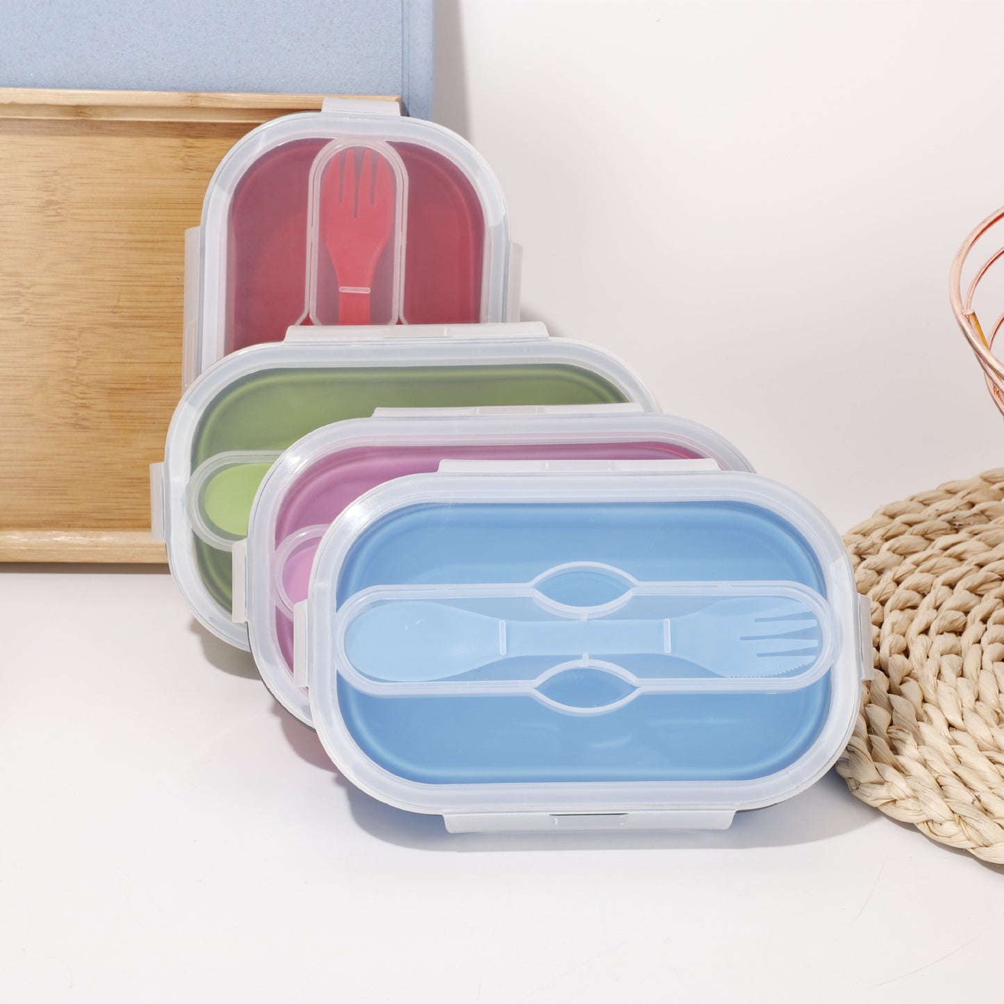 Retractable folding lunch box bento box