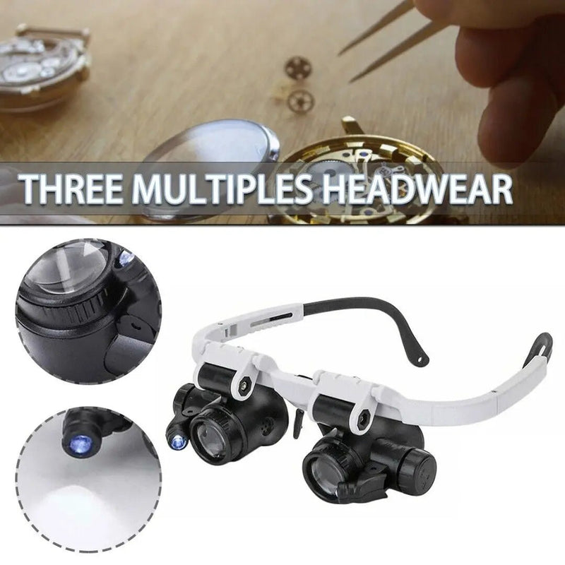 2XLED Watch Jeweler Repair Magnifier Head - Mounted Headband Adjustable Magnifying Head Eye Glasses Loupe Lens 8X 15X 23X - Axooms