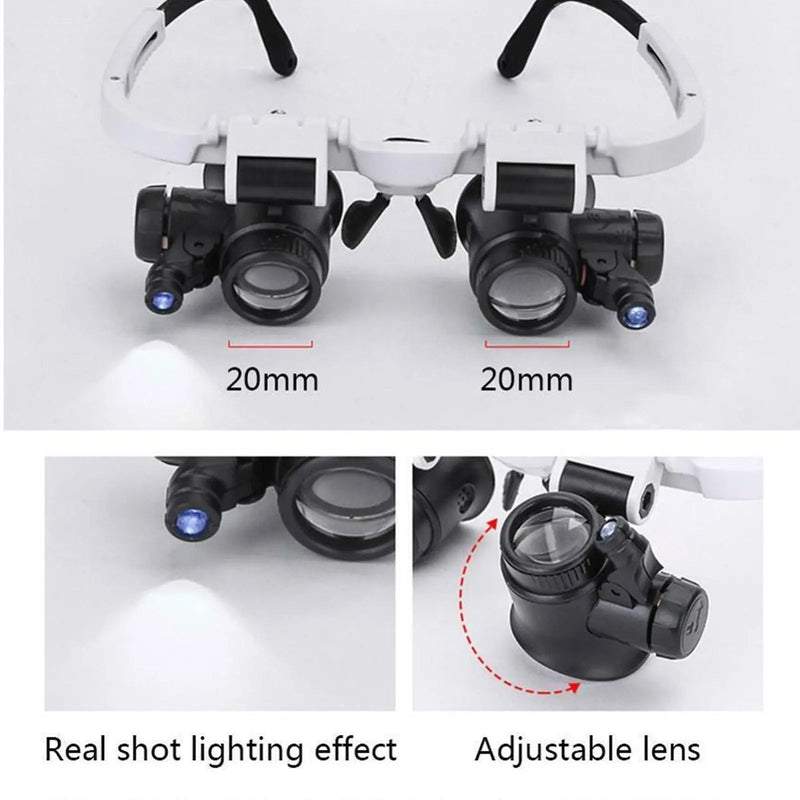 2XLED Watch Jeweler Repair Magnifier Head - Mounted Headband Adjustable Magnifying Head Eye Glasses Loupe Lens 8X 15X 23X - Axooms