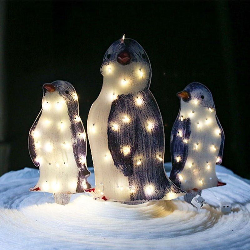 3D Light Up Penguin Sculpture Christmas Decoration Ornament - Solar Powered - Axooms