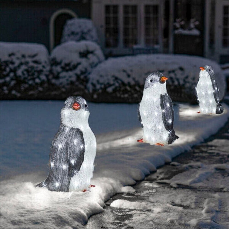 3D Light Up Penguin Sculpture Christmas Decoration Ornament - Solar Powered - Axooms