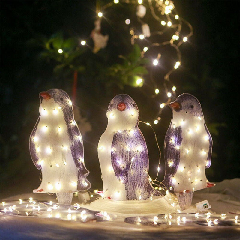 3D Light Up Penguin Sculpture Christmas Decoration Ornament - Solar Powered - Axooms