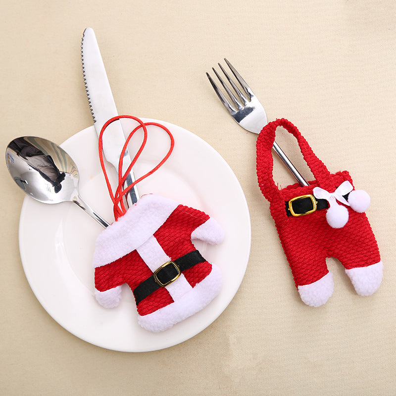 Santa Claus Christmas Decorations New Year Pocket Fork Knife Cutlery Holder Bag Home Party Table Dinner DecorationTableware