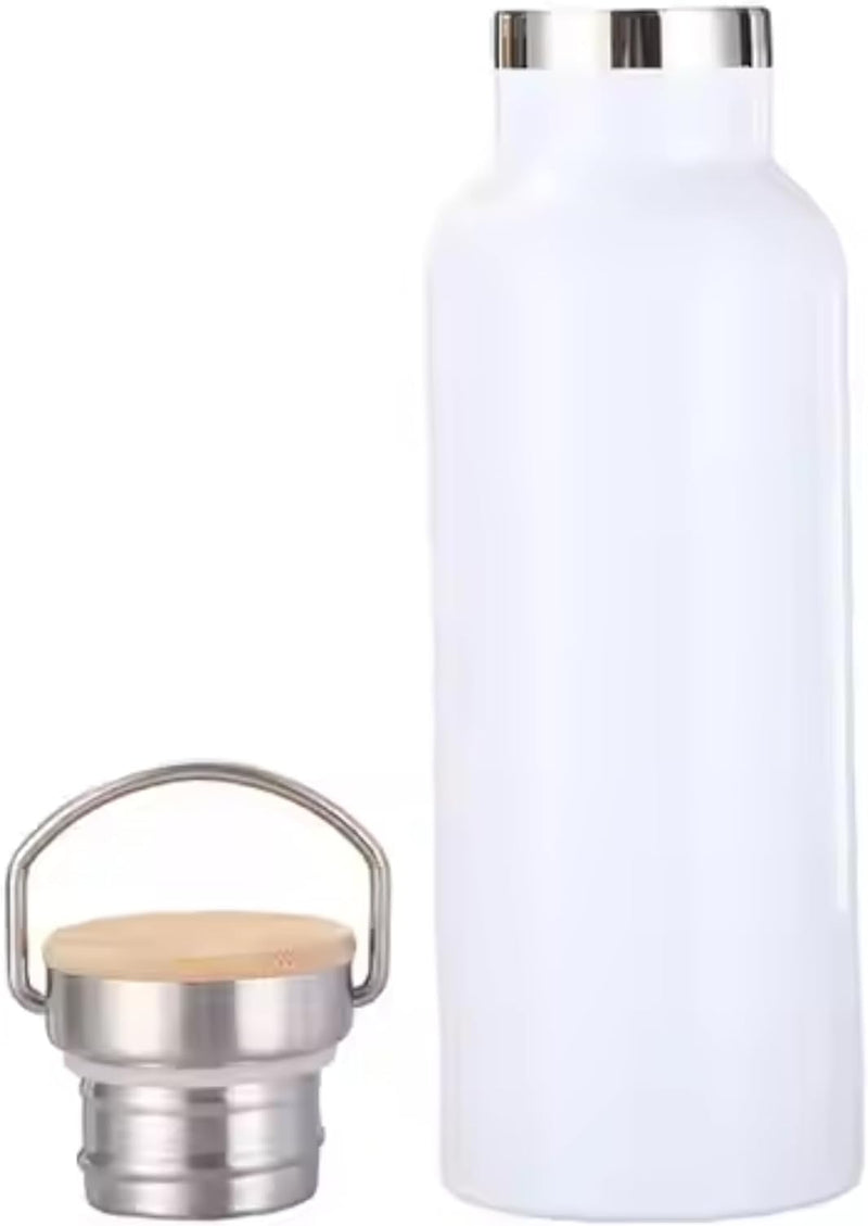 Axooms Stainless Steel Water Bottle Reusable Vacuum Insulated Thermos Flask with Leakproof Lid and Handle for Cyclists, Runners and Hikers, Portable Metal Bottle for Hot and Cold Drinks (White, 500ml)