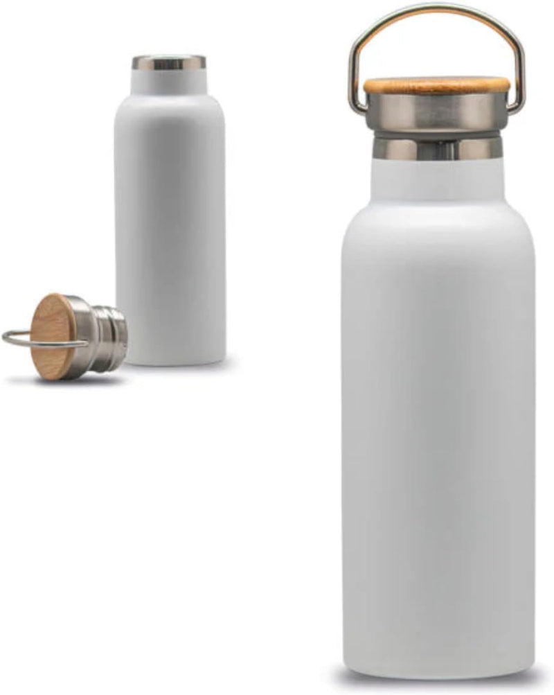 Axooms Stainless Steel Water Bottle Reusable Vacuum Insulated Thermos Flask with Leakproof Lid and Handle for Cyclists, Runners and Hikers, Portable Metal Bottle for Hot and Cold Drinks (White, 500ml)