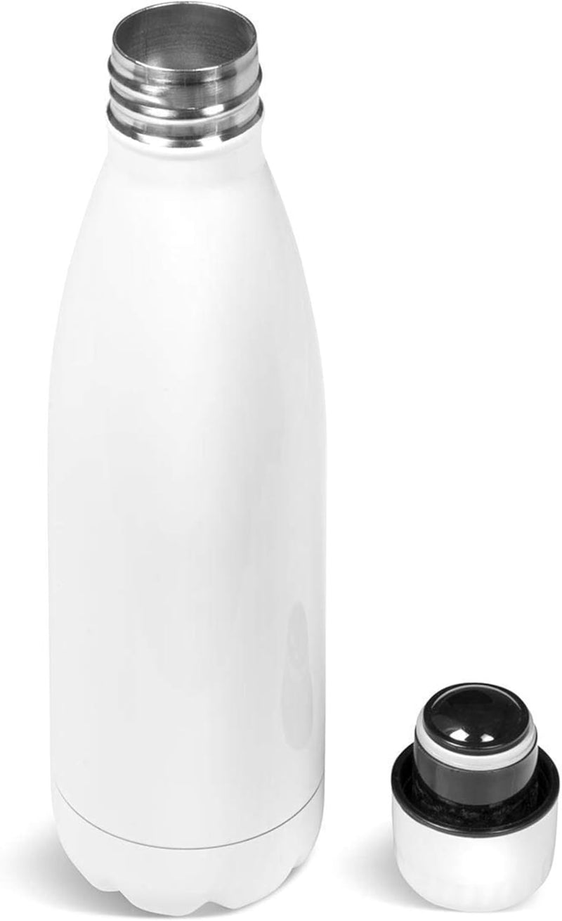 Axooms 500ml Sport Water Bottle Vacuum Thermo Insulated Stainless Steel, Leakproof Double Wall Custom Hot Cola Shape Fitness Water Bottle, Matte Finishing, Keeps Drinks Hot and Cold - (1pc, White)