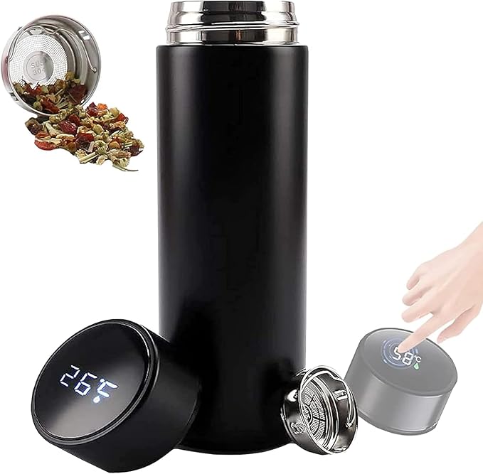 Axooms Smart Thermal Cup, Vacuum Insulated Stainless Steel Water Bottle with LED Touch Screen Temperature Display, Leak Proof Design, Ideal for Home and Outdoor Use – Black, 500ml