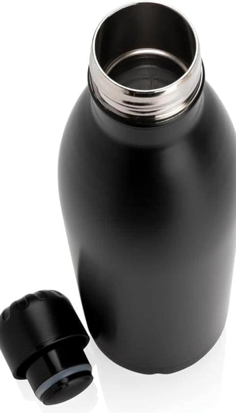 Axooms 500ml Sport Water Bottle, Vacuum Thermo Insulated Stainless Steel, Leak-Proof Double Wall Custom Hot Cola Shape Fitness Sport Water Bottle, Matte Finishing, Keeps Drinks Hot & Cold – Black