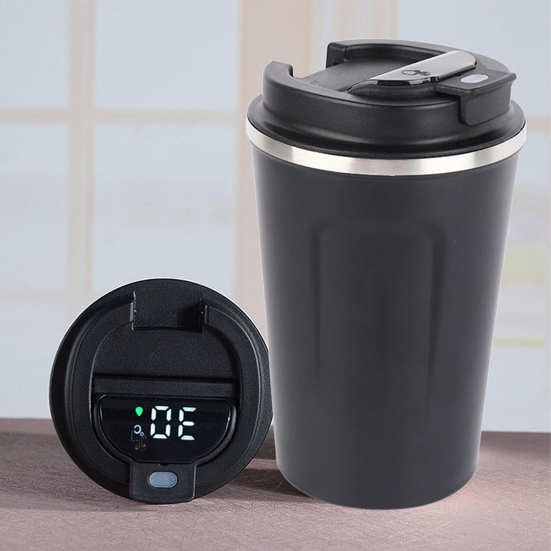 Axooms Stainless Steel Travel Coffee Mug Vacuum Insulated Tumbler for Hot & Cold Drinks, Leak-Proof Temperature Display Lid Ideal for Home, Car, Office and Outdoor Use – Black & White (Black, 380ml)