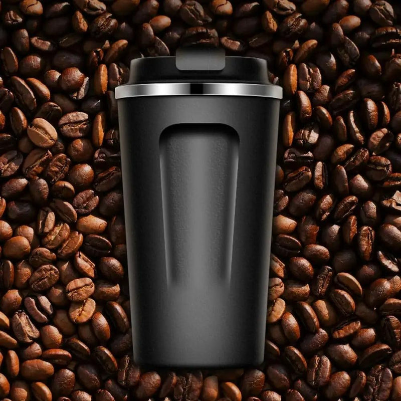 Axooms Stainless Steel Travel Coffee Mug Vacuum Insulated Tumbler for Hot & Cold Drinks, Leak-Proof Temperature Display Lid Ideal for Home, Car, Office and Outdoor Use – Black & White (Black, 380ml)