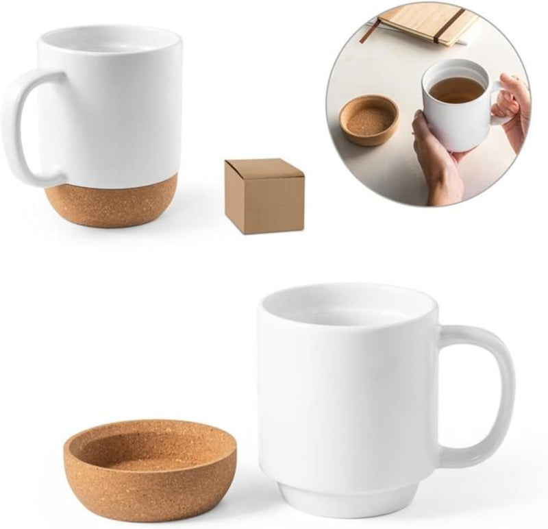 Axooms Ceramic Coffee Mug with Insulated Cork Base and Splash Proof Lid Reusable Coffee Cup with Handle for Home & Office, Ideal Gift for Men and Women, Travel Mug for Hot & Cold Drinks (White, 13oz)