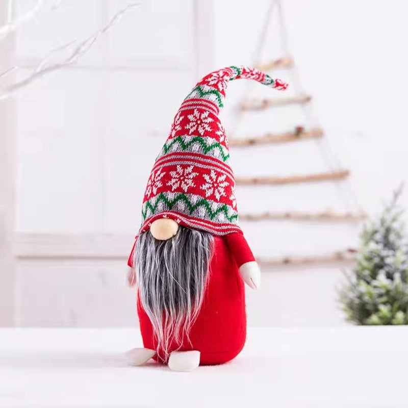 Christmas decorations striped hat with tied beard and faceless doll ornaments