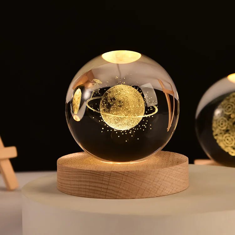 6cm 3D Crystal ball Crystal Planet Night Light Laser Engraved Solar System Globe Astronomy Birthday Gift Home Desktop Decoration - Axooms