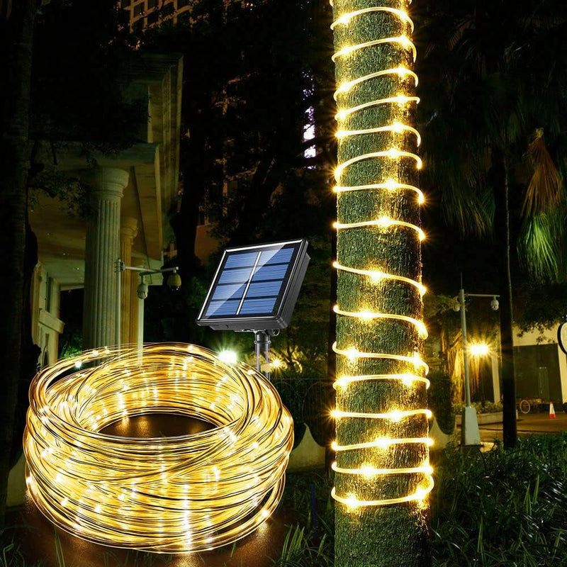 Axooms Solar Rope Light 33FT 100L IP65 Waterproof Outdoor LED Copper Fairy String Tube Lights for Party Garden Yard Home Wedding Christmas Halloween Holiday Tree Decoration Lighting (Warm White)