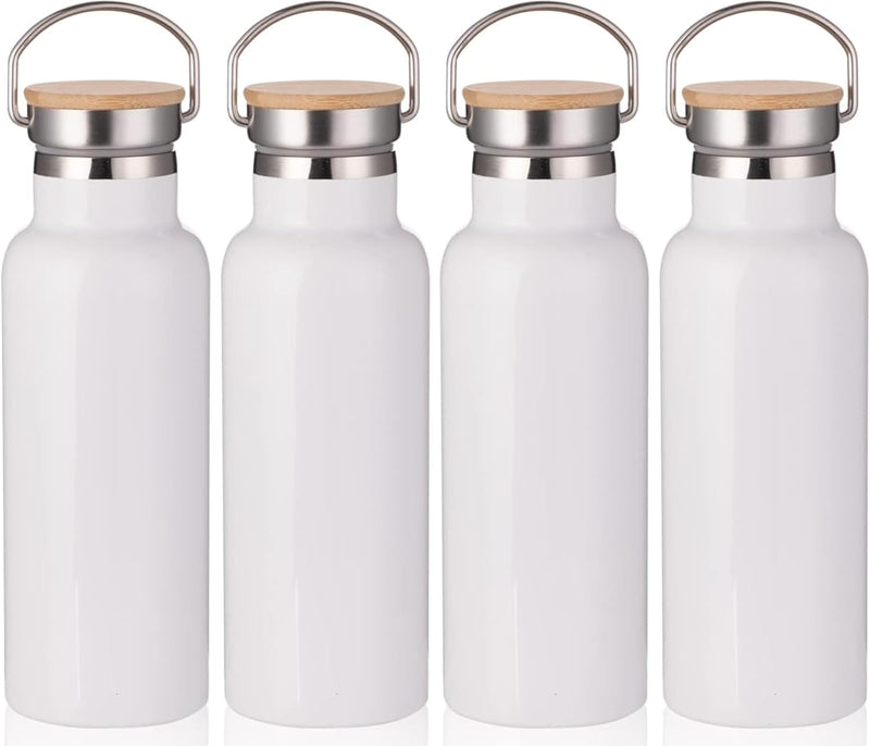 Axooms 500ml Stainless Steel Sport Water Bottle - Double Wall Insulated, Reusable Sublimation Thermos Flask Vacuum Metal Bottle with Handle & Leakproof Lid for Cyclists, Runners & Hikers (1pc, White)