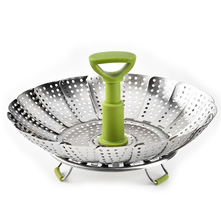 Handle Foldable Vegetable Drain Pan Kitchen Steamed Bun Steaming Rack