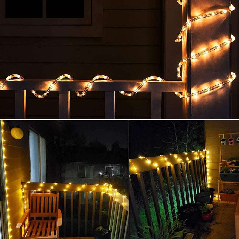 Axooms Solar Rope Light 33FT 100L IP65 Waterproof Outdoor LED Copper Fairy String Tube Lights for Party Garden Yard Home Wedding Christmas Halloween Holiday Tree Decoration Lighting (Warm White)