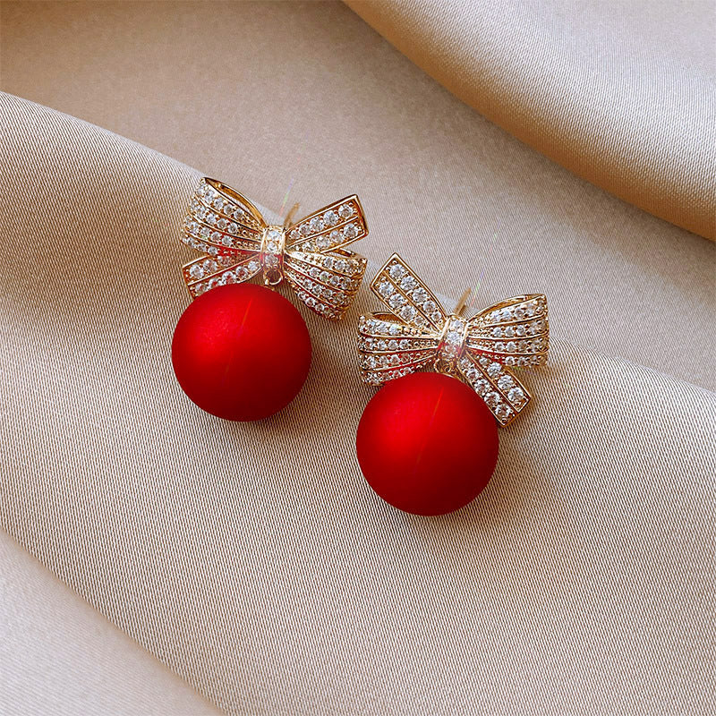 Fashion Jewelry Female Bowknot Pearl Earrings Temperament Christmas