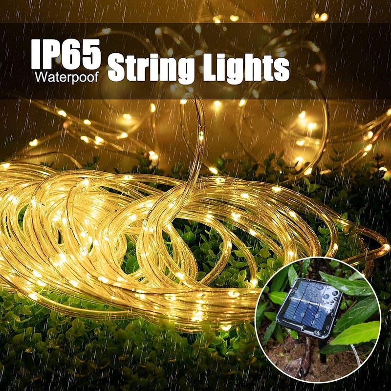 Axooms Solar Rope Light 33FT 100L IP65 Waterproof Outdoor LED Copper Fairy String Tube Lights for Party Garden Yard Home Wedding Christmas Halloween Holiday Tree Decoration Lighting (Warm White)