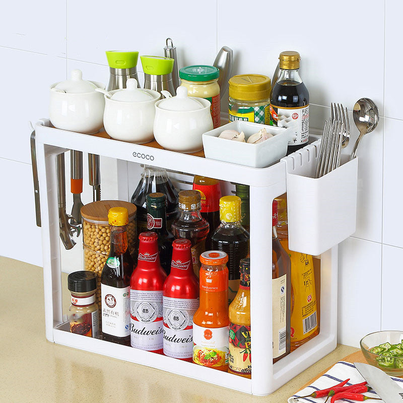 Double-layer kitchen shelf knife rack storage box