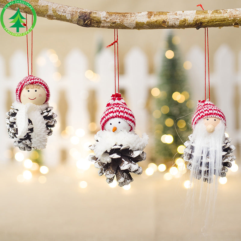 New Christmas Decoration Creative Wood Doll Doll Pine Cone Pendant Mini Doll Charm