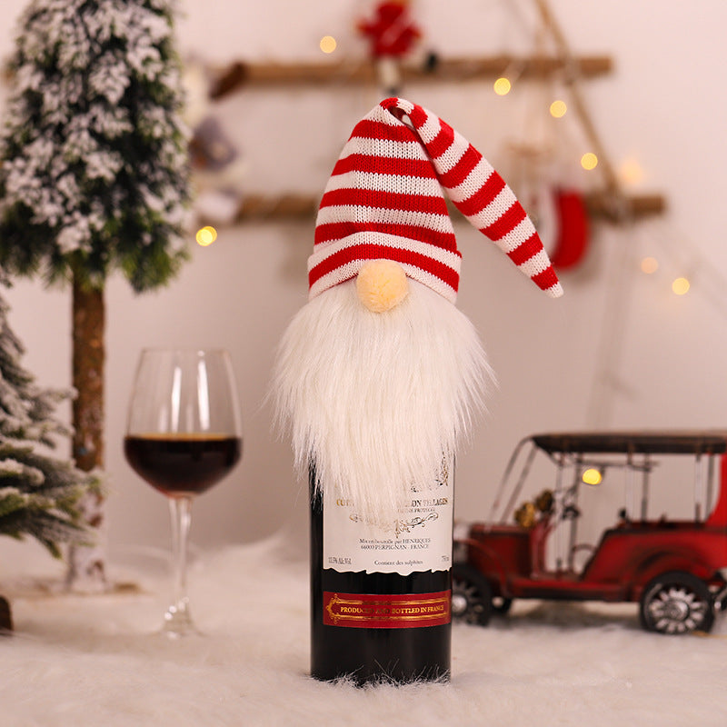 Christmas Decoration Supplies Knitted Hat Forest Old Man Wine Set Faceless Doll Wine Cap Wine Bottle Decoration