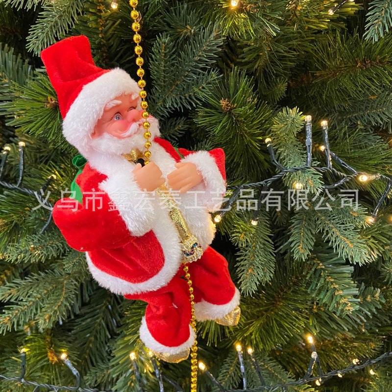 Red Climbing Ladder Christmas Decoration Electric Santa Claus Climbing Beads Climbing Double Ladder Doll