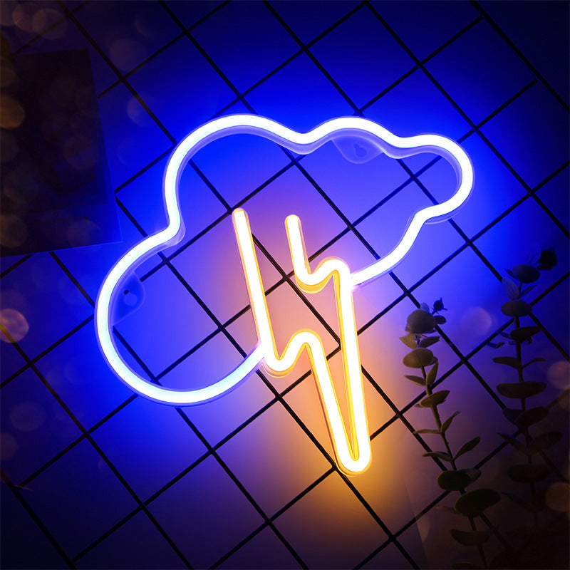 New Cloud Lightning One-piece Neon Light Wall Hanging Led Thundershower Shape Christmas Decoration Lights