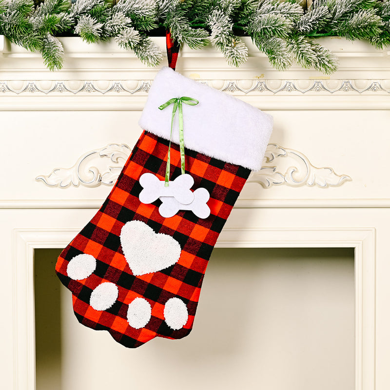 Christmas Decoration Red And Black Plaid Dog Paw Socks