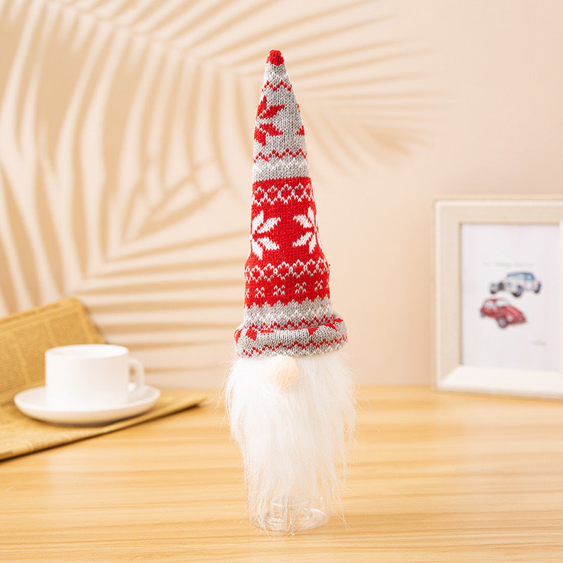 Christmas Decoration Supplies Knitted Hat Forest Old Man Wine Set Faceless Doll Wine Cap Wine Bottle Decoration