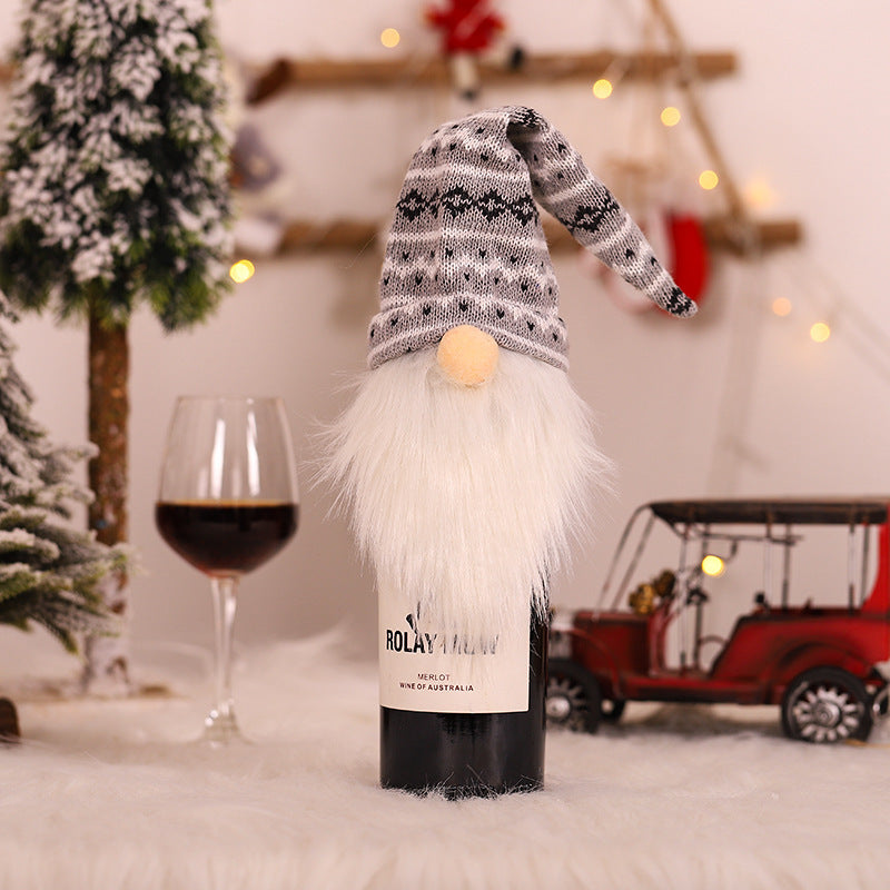 Christmas Decoration Supplies Knitted Hat Forest Old Man Wine Set Faceless Doll Wine Cap Wine Bottle Decoration