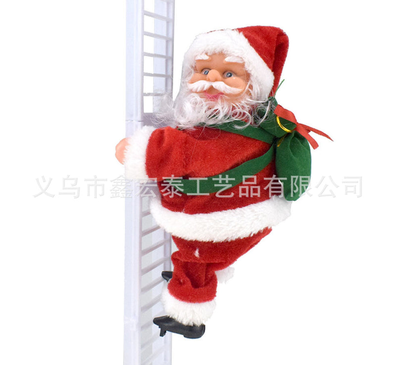 Red Climbing Ladder Christmas Decoration Electric Santa Claus Climbing Beads Climbing Double Ladder Doll