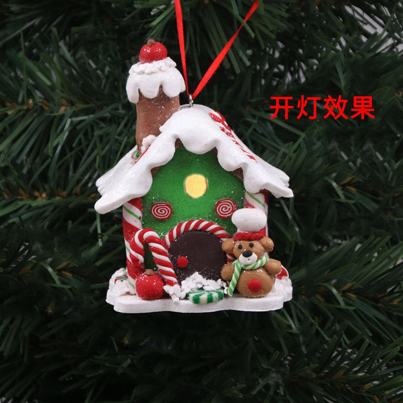 Christmas Decorations Soft Pottery Light-emitting Christmas House Creative Christmas LED Light-emitting Christmas House Christmas Decoration Pendant