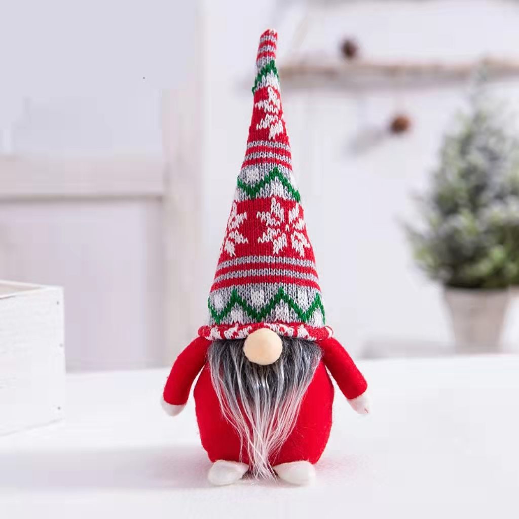 Christmas decorations striped hat with tied beard and faceless doll ornaments