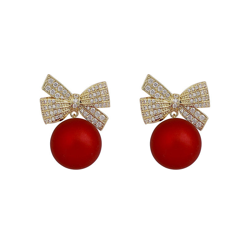 Fashion Jewelry Female Bowknot Pearl Earrings Temperament Christmas