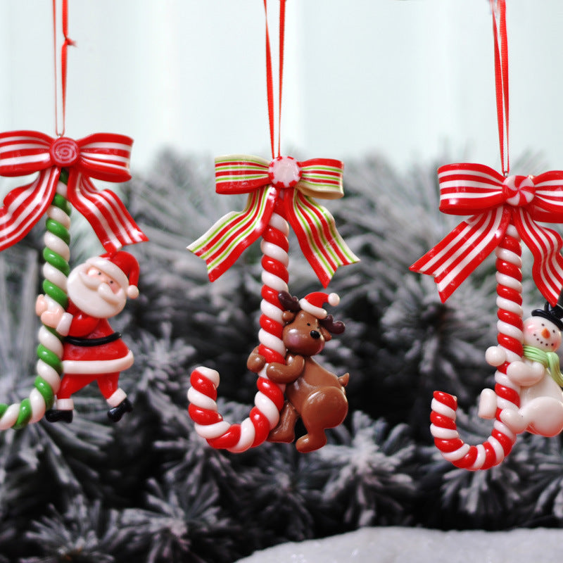 Christmas decorations soft clay Santa Claus snowman small cane candy cane ornaments Christmas tree decoration ornaments