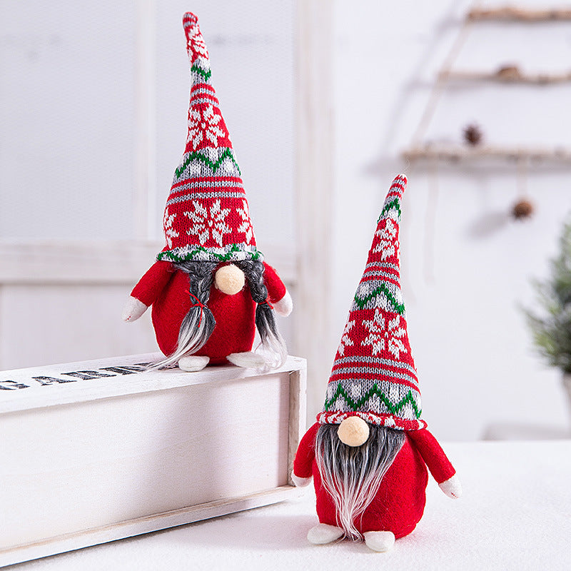 Christmas decorations striped hat with tied beard and faceless doll ornaments