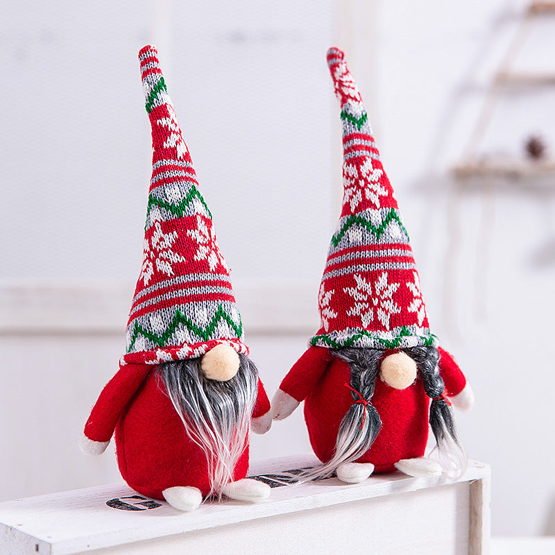 Christmas decorations striped hat with tied beard and faceless doll ornaments