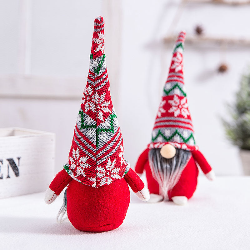 Christmas decorations striped hat with tied beard and faceless doll ornaments