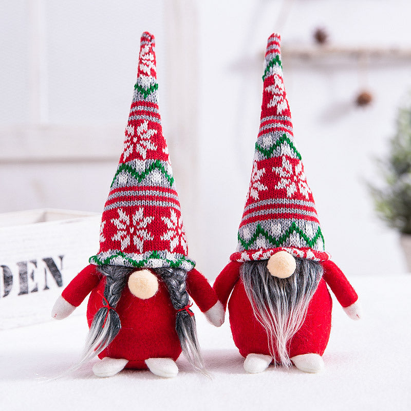 Christmas decorations striped hat with tied beard and faceless doll ornaments