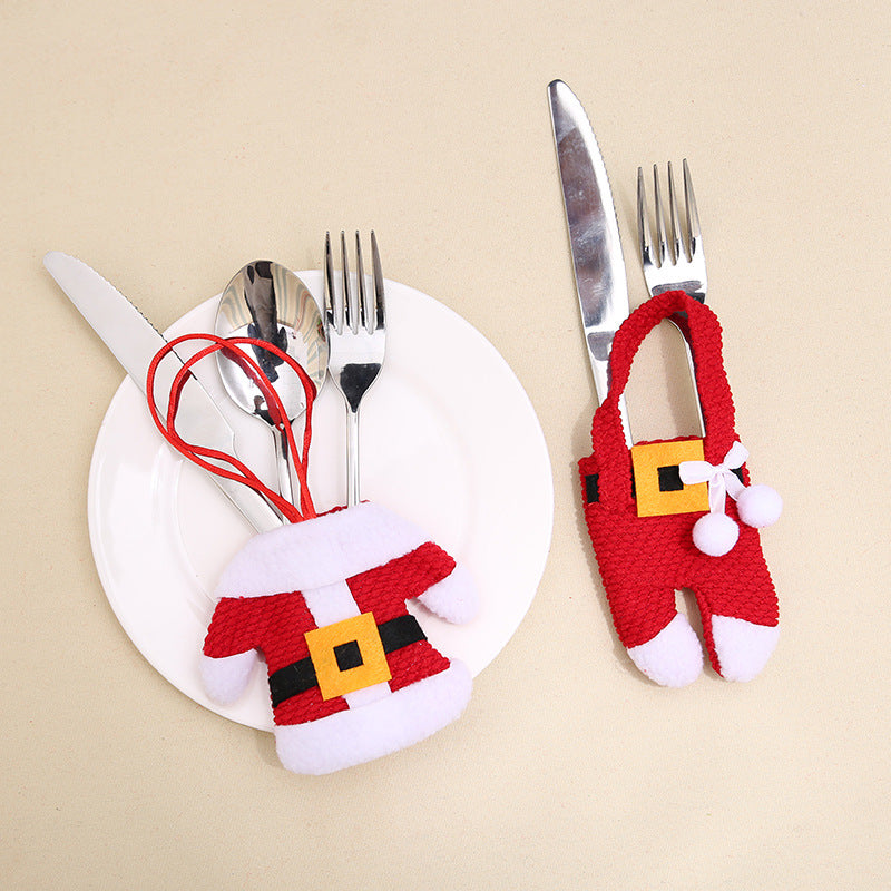 Santa Claus Christmas Decorations New Year Pocket Fork Knife Cutlery Holder Bag Home Party Table Dinner DecorationTableware