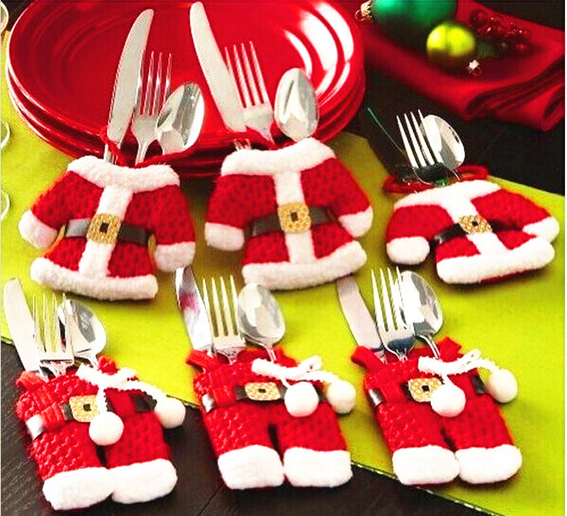 Santa Claus Christmas Decorations New Year Pocket Fork Knife Cutlery Holder Bag Home Party Table Dinner DecorationTableware